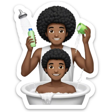 Black guy with black hair happy to wash his hair with shampoo Afro hairstyle give me more than 1️⃣ give me options sticker