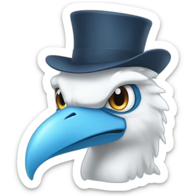 Crazy funny Articuno head with human white teeth and beautiful smile wearing glasses and hat sticker