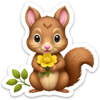 baby squirrel hold a flower sticker