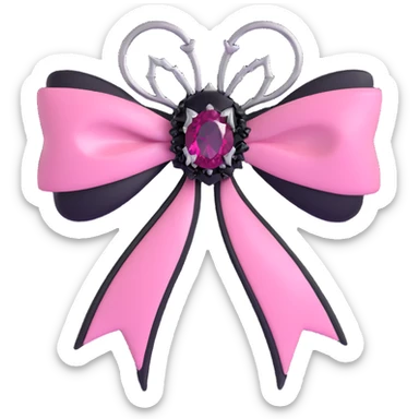 3D emoji style pink bow with gothic effect, black velvet trim, silver spider brooch, and deep pink gemstone sticker