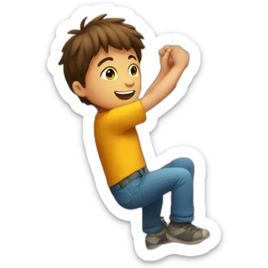 A boy climb a big wall sticker