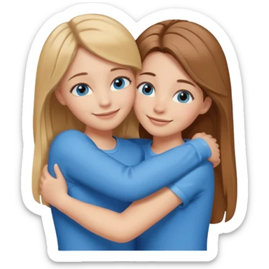 two Girls, Brown and Blonde hair, with Blue Eyes hugging one has Brown hair cute Hug  sticker