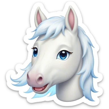 Cinematic Cute Yawning White Horse Portrait Emoji, Head tilted slightly with a dramatic, wide-open yawn, revealing a soft white fur with a subtle shimmer, floppy ears slightly drooping, round blue eyes barely open in drowsy contentment, Simplified yet irresistibly adorable features, highly detailed, glowing with a soft, cozy glow, high shine, relaxed yet expressive, stylized with a touch of whimsy, bright and endearing, soft glowing outline, capturing the essence of a sleepy yet affectionate horse, so drowsy it feels like it could stretch out of the screen and curl up for a nap! sticker