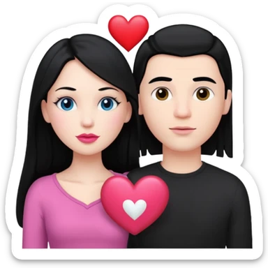 👩🏻‍❤️‍💋‍👨🏻 this one but the man should be bald. white woman with long black hair and white bald young man  and a heart between their heads. she has pink lips sticker