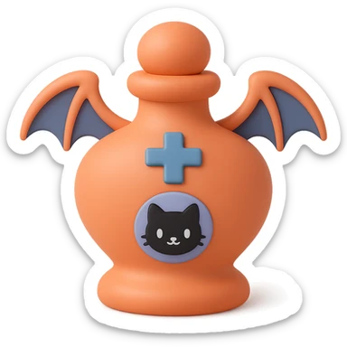 Create a mochi style pink goth potion bottle with a cute black cat motif, soft and cute gothic look, no background. sticker