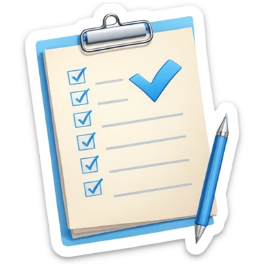 A checklist with a prominent blue checkmark on the first item, symbolizing tracking completed tasks and progress sticker