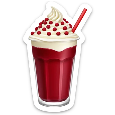 crea una bebida de red velvet con bolitas de yogurt como topping en vaso de plastico con popote sticker