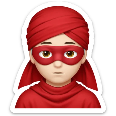 boy wearing red cloth over eyes sticker