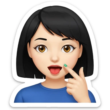 Chicas con pelo negro y corte bob haciendo que se muerde uno de sus dedos de manera picara sticker