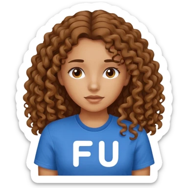 Quero uma menina moreninha com os cabelos longos e cacheados com uma blusa azul e no meio a siga FJU sticker