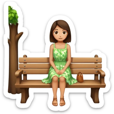 Scenic summer trees brunette girl sitting on bench sticker