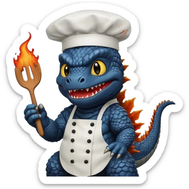 Black Godzilla that looks like the movies with a chef hat sticker