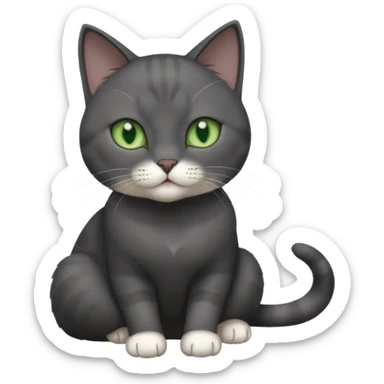 beautiful female solid dark grey cat with green eyes, white toes/paws and white patch on her chest rolling over sticker