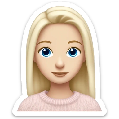 Pretty blue eyed white girl with light pink sweater reading cozy sticker