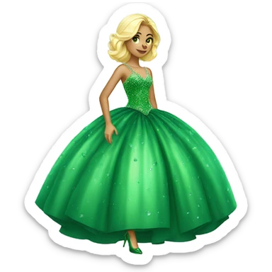 Swedish girl in the biggest ball gown with green crystals and high heels sticker