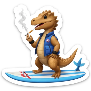 dinosual smokig a ciggerett while surfing wearing canada goose  sticker
