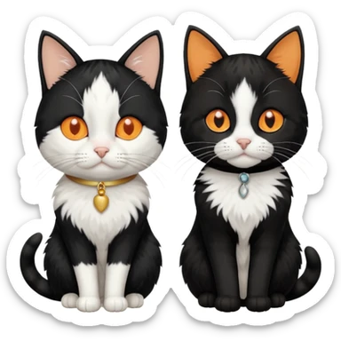 Two tuxedo cats with white birthmarks going up their nose, one of the cats’ birthmarks is short and ends on the left side, the other cat’s birthmark is longer, going up to his forehead in a slight squiggly pattern on the right side sticker