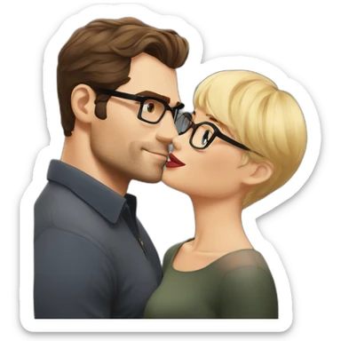 Henry Cavill kissing blond woman wearing glasses, with pixie cut sticker