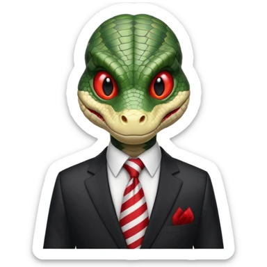 A reptilian humanoid dressing a suit, striped red and white tie, human emoji style, his face is seriously, his eyes is similar to real viper snake eye sticker