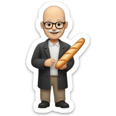 mid aged bald jewish man in glasses holding a baguette sticker