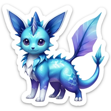 Colorful Iridescent Exotic Vaporeon-Aurorus-Glaceon-Fakémon-hybrid-creature (full body)  sticker