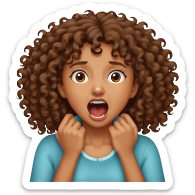 Brown curly girl grabbing her neck screaming  sticker