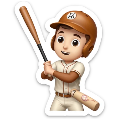 Brown wooden baseball bat with cartoon limbs and a face in mid-swing motion sticker