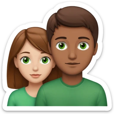 A boyfriend with light brown hair and green eyes next to his girlfriend with dark brown hair and brown eys sticker