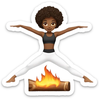light skin black girl with dark brown chest length curly hair in fire log yoga pose sticker