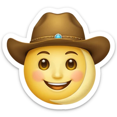 The smiling moon emoji with a cowboy hat on sticker