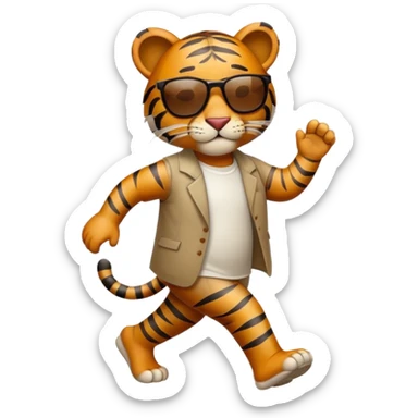 anthropomorphised tiger in casual dress wearing sunglasses walking upright sticker