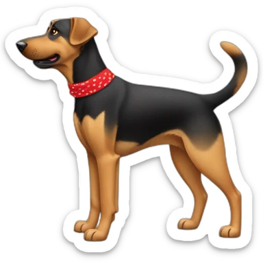 75% Coonhound 25% German Shepherd mix dog wearing small plain red bandana side view full body left facing sticker