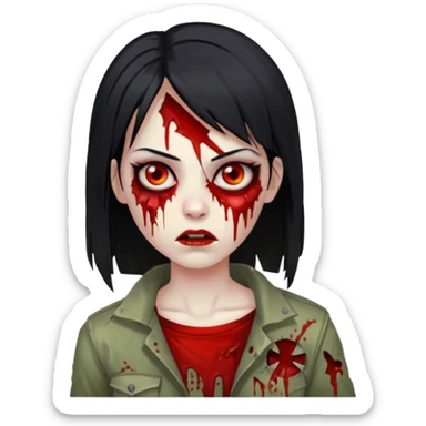 mulher zumbi cabelo liso tamanho medio preto sticker