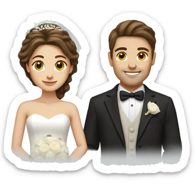 Bride and groom with brown hair and brown eyes sticker