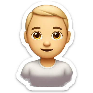 Create a simple, round-headed cartoon character with a shy smile, closed eyes, blush on cheeks, and hands held together in a bashful pose. sticker