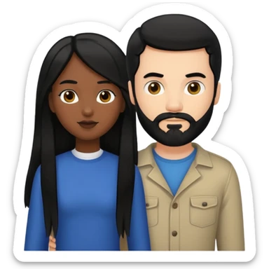 White man with black hair and black beard standing next to a black girl with long black hair sticker