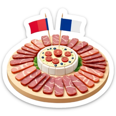French flag on tooth pick on top of a SPAM charcuterieplatter sticker