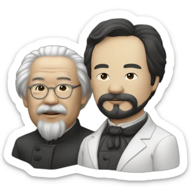 Li Hongzhi and Karl Marx, two human mentors, arm in arm，team up，rub shoulders, hooking up sticker