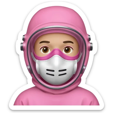 man in pink protection clothes with full-faced pink mask covered whole face sticker