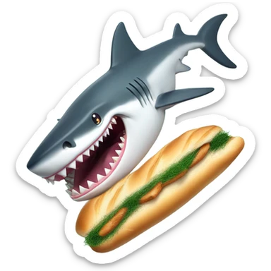 make a shark eating a baguette with seeweed in it sticker