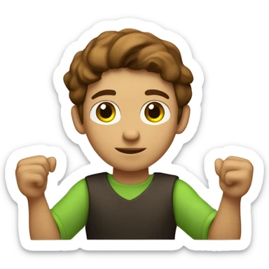 a light-skinned green-eyed man with brown hair sitting in front of the paper scroll  sticker