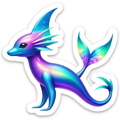 Shiny Exotic Futuristic Nebulae Tropical Colorful Neon-colored Glittery Ethereal Sparkly Amaura-Aurorus-Fakémon-hybrid-creature (full body)  sticker