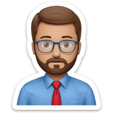 white-man-businessman-with-beard, brown hair, glasses, blue shirt, red tie sticker