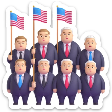 group of fat politicians together wearing suits with flag pins sticker