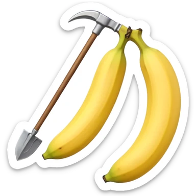 banana with eyes and a pickaxe sticker