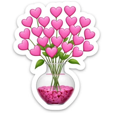 10000000 huge pink hearts on stems in a clear glass vase sticker