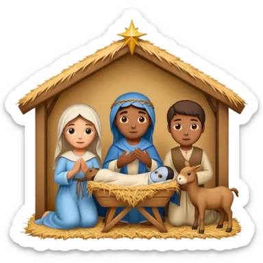 nativity scene in a manger with humans with Mediterranean skin color sticker