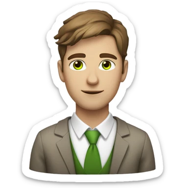 light-skinned man with green eyes and styled brown hair preparing for an exam sticker