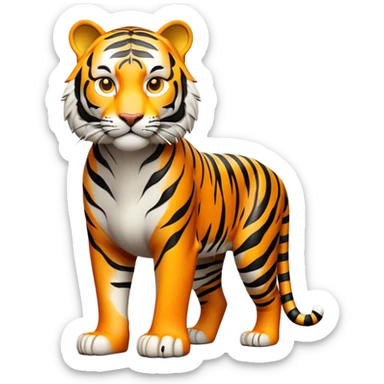 cinematic-tiger-realistic-full-body-standing-emoji,-massive-striped-frame-exuding-power-and-grace,-bold-orange-fur-with-thick-black-stripes,-head-tilted-dramatically,-piercing-yellow-eyes-focused-intensely,-simplified-yet-realistic-focused-features,-highly-detailed,-glowing-with-an-almost-sarcastic-glow sticker