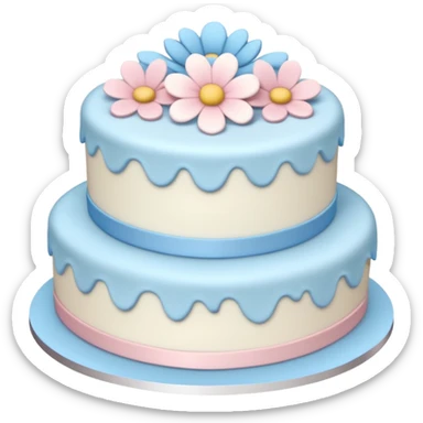 White 3 layer cake with light pink and pastel blue colored flower decorations  sticker